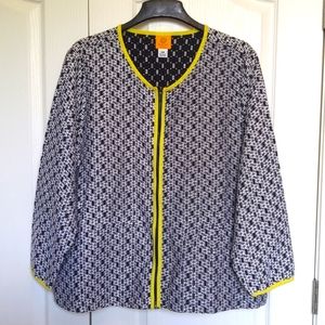 Ruby Rd Front Zip Waist Cincher Black White Yellow Jacket